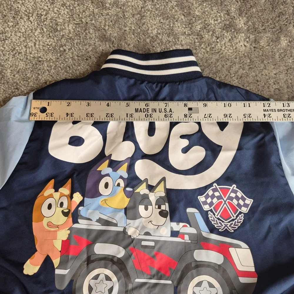 Bluey Racing Team Kids‎ Bomber Jacket Navy Blue Varsity Windbreaker Size 4/5